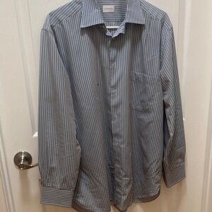 Ermenegildo Zegna Blue and Brown Striped Dress Shirt 16 1/2 neck.
